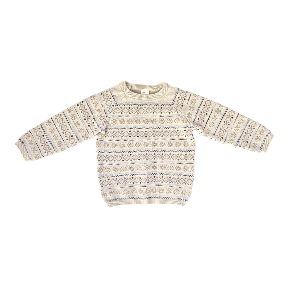 H&M Gender Neutral Baby Girl or Boy Fair Isle Cream and Blue Sweater- Size 2t